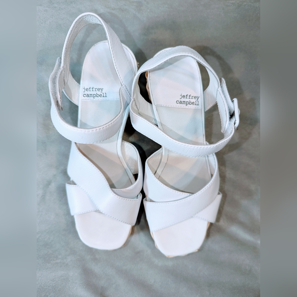 Jeffrey Campbell Amma Platform White Sandal Women's Sz 8 Wicker H&L Cross Strap - Picture 6 of 9